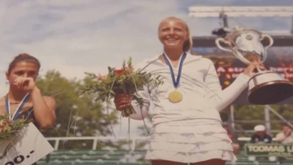 Anett Kontaveit after winning a title aged 13 (Photo: WTA / YouTube)