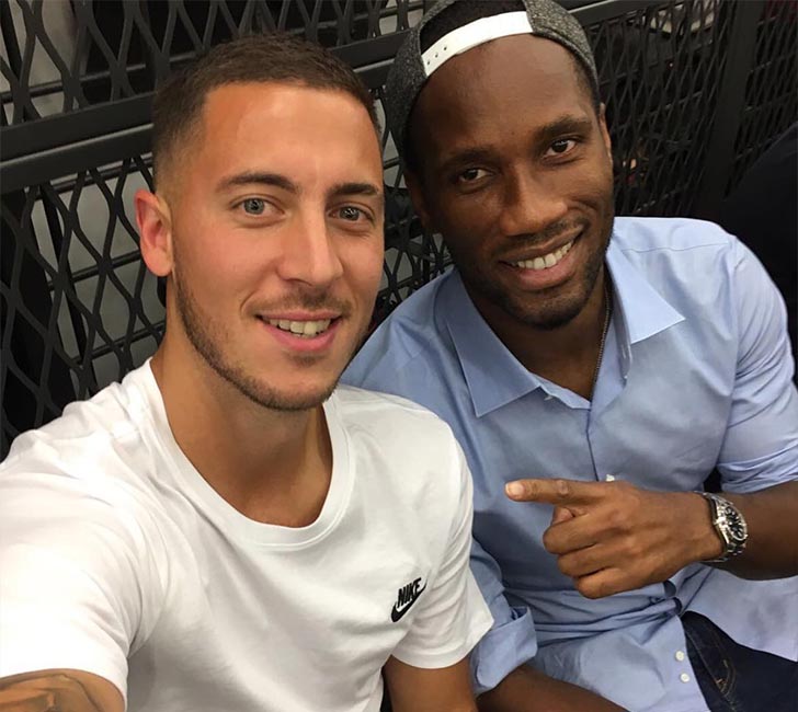 Eden Hazard and Chelsea FC legend Didier Drogba