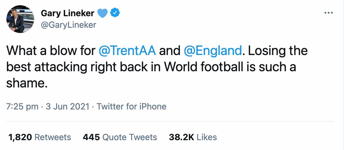 Gary Lineker Trent Alexander-Arnold Tweet